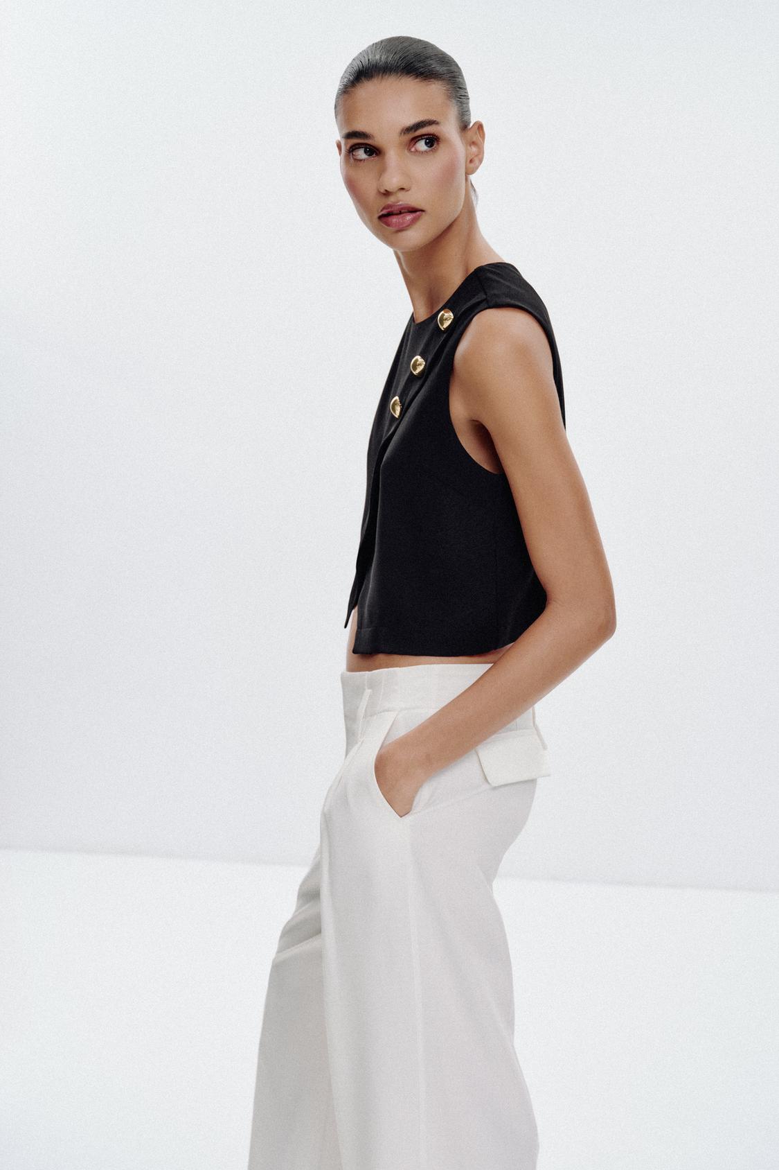 Asymmetric Gold-Button Crop Top