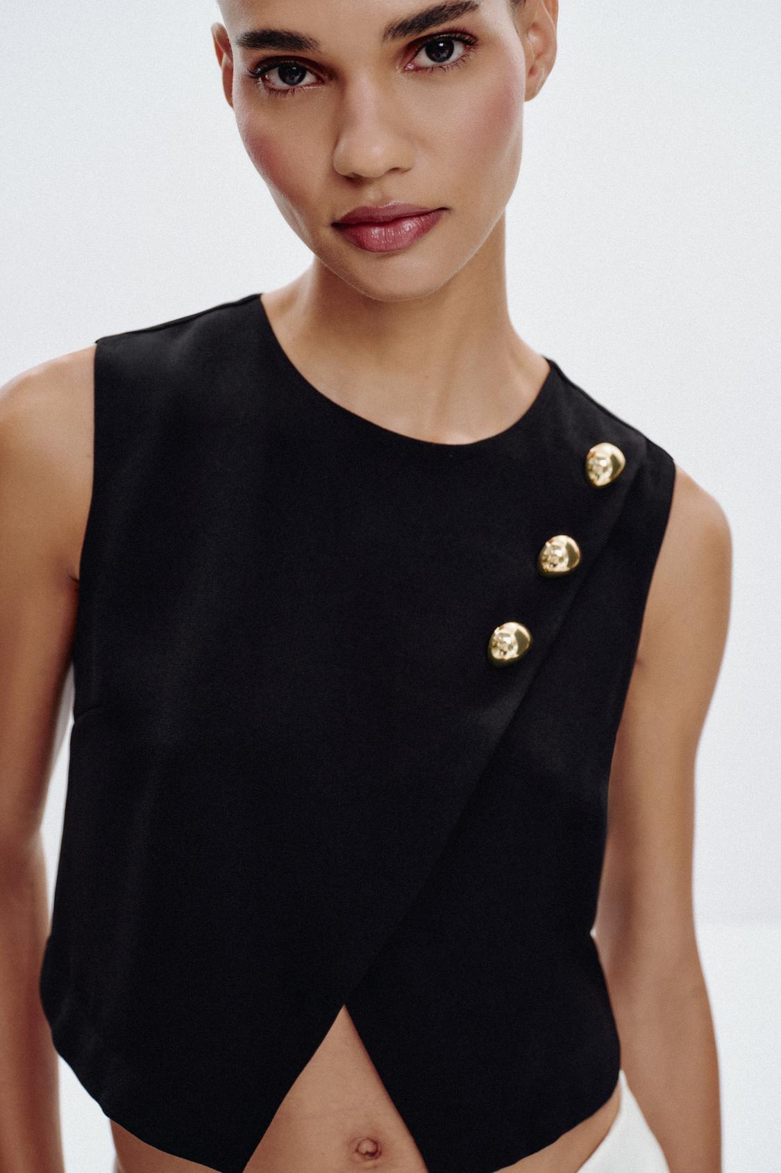 Asymmetric Gold-Button Crop Top