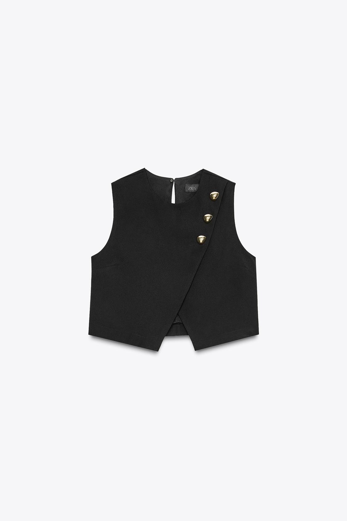 Asymmetric Gold-Button Crop Top