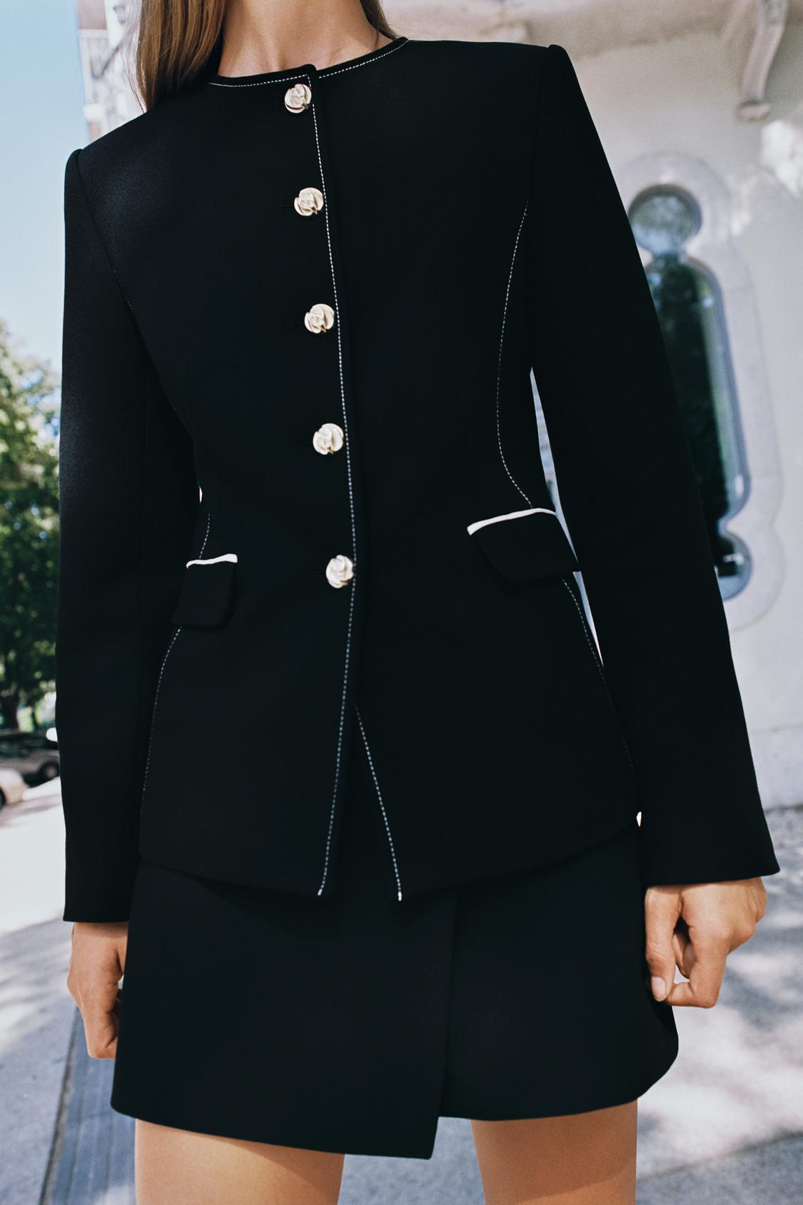 Contrast Trim Blazer & Asymmetric Culotte Set