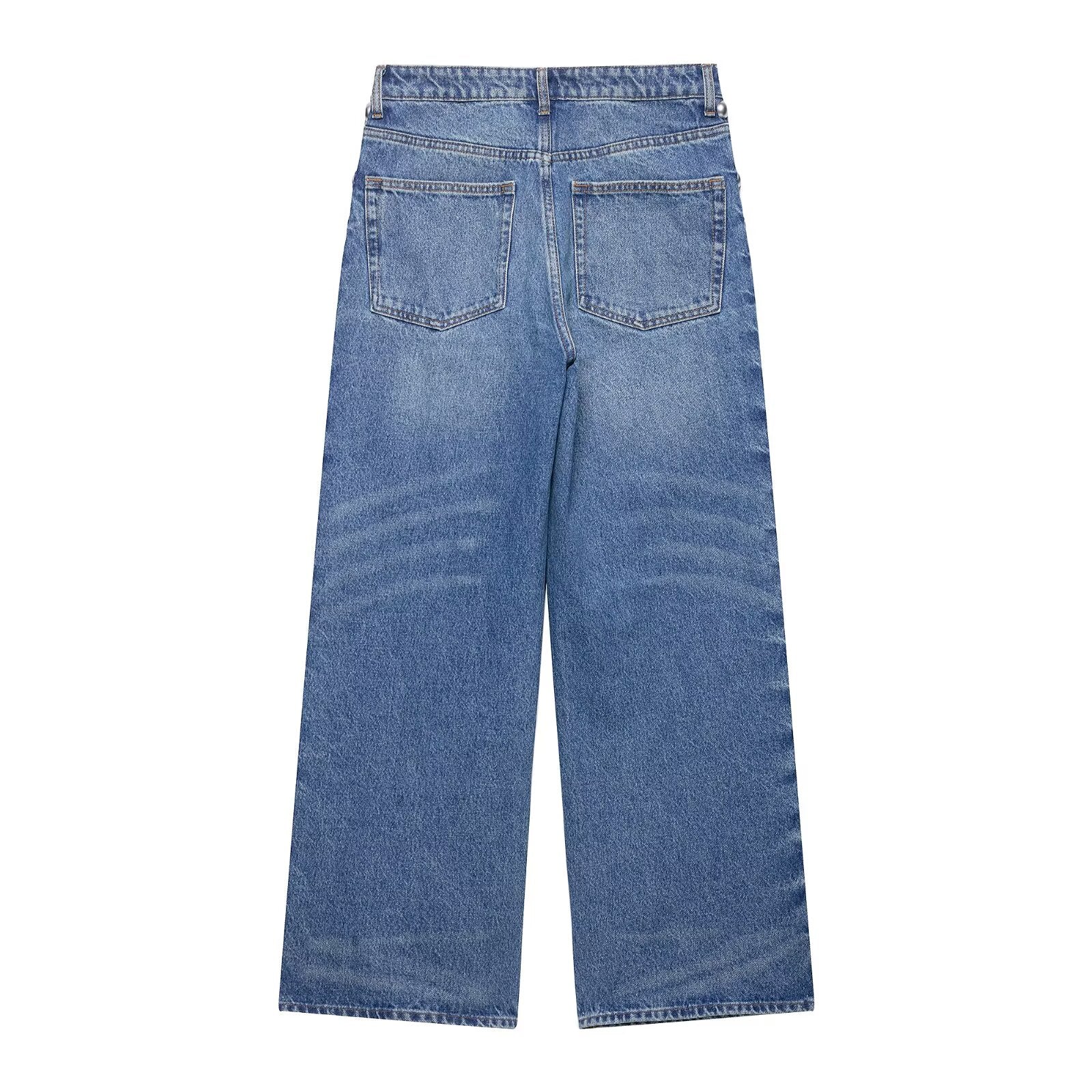 Pearl Trim High Waist Denim Pants