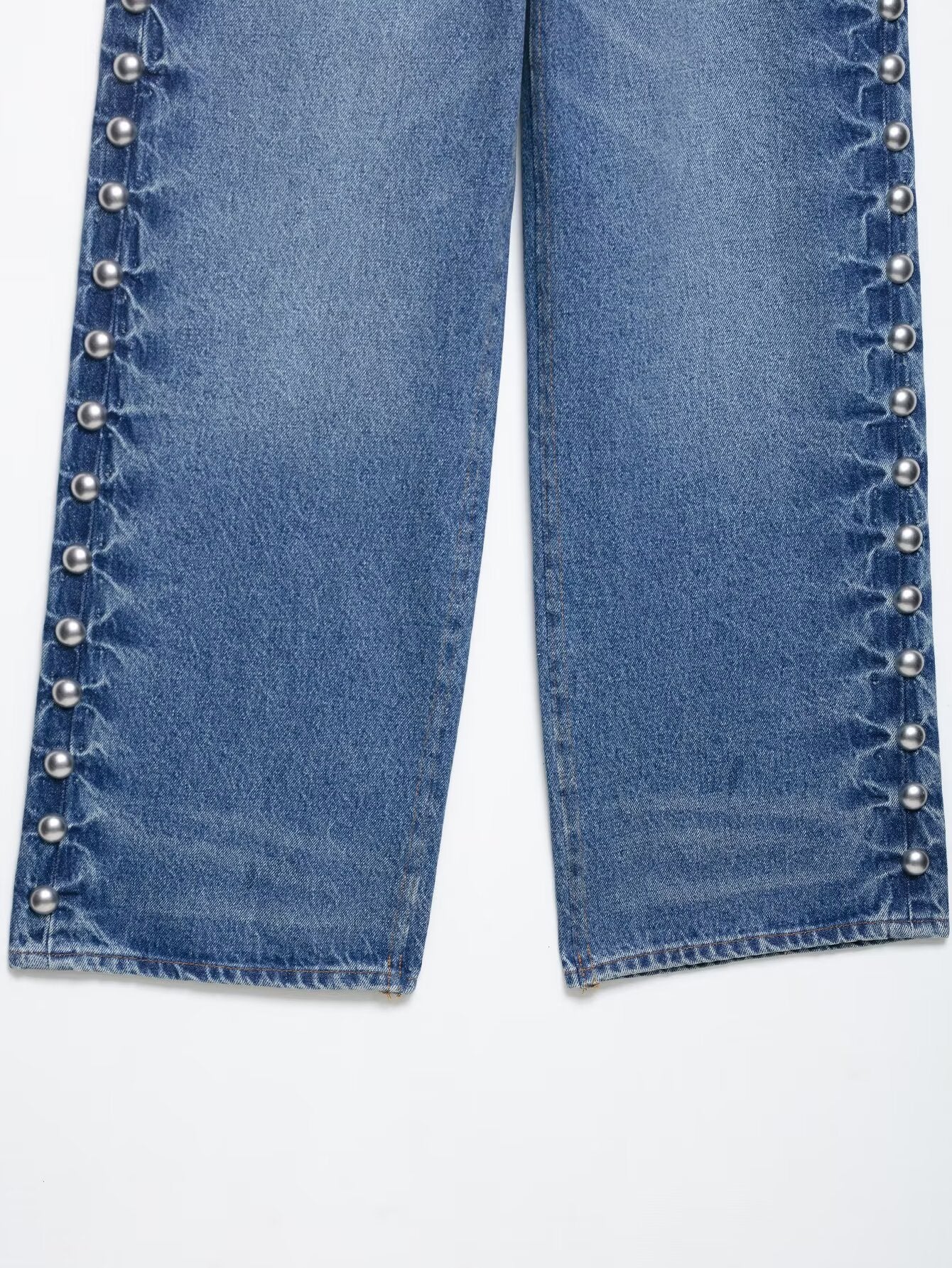 Pearl Trim High Waist Denim Pants