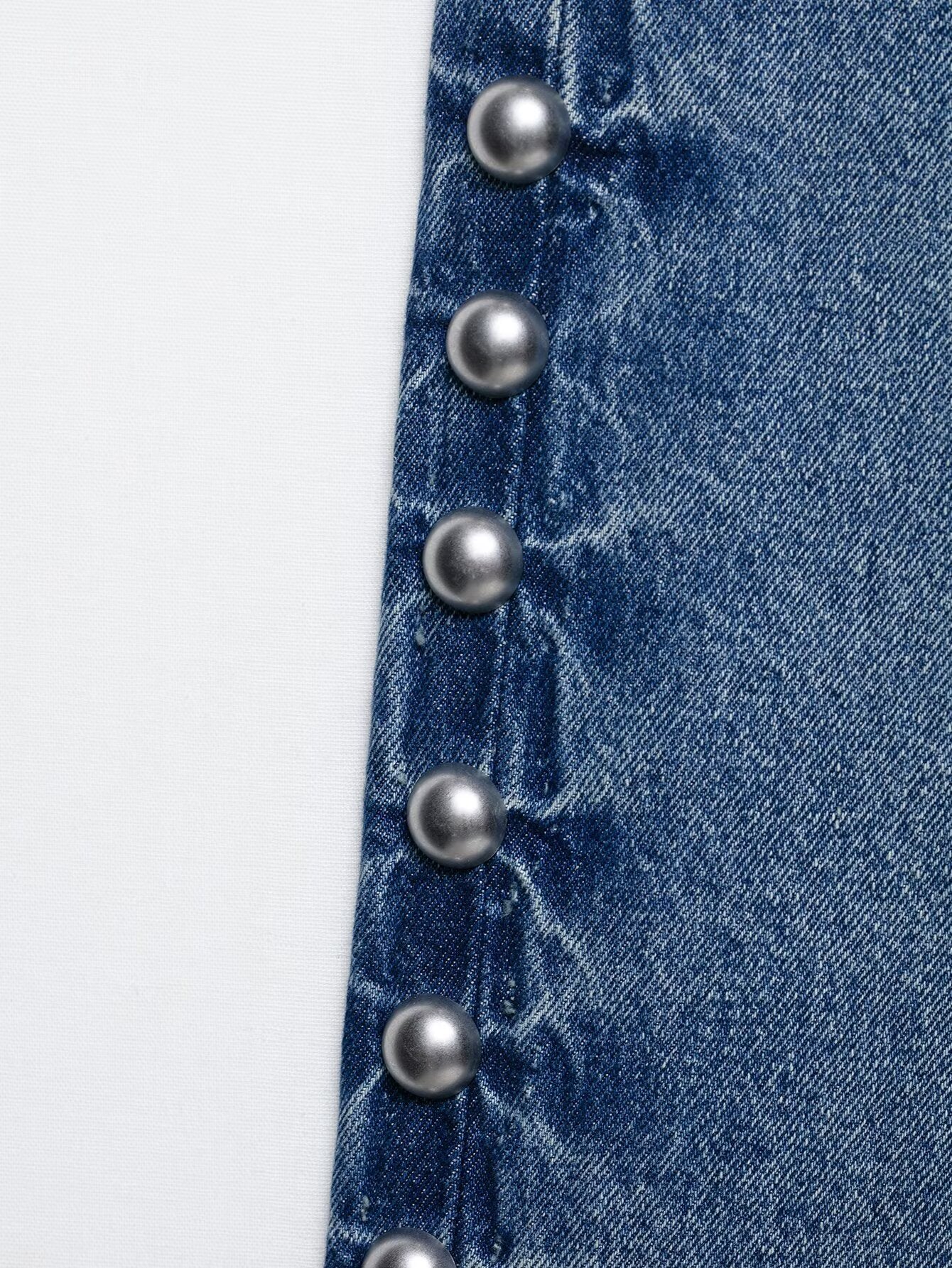 Pearl Trim High Waist Denim Pants