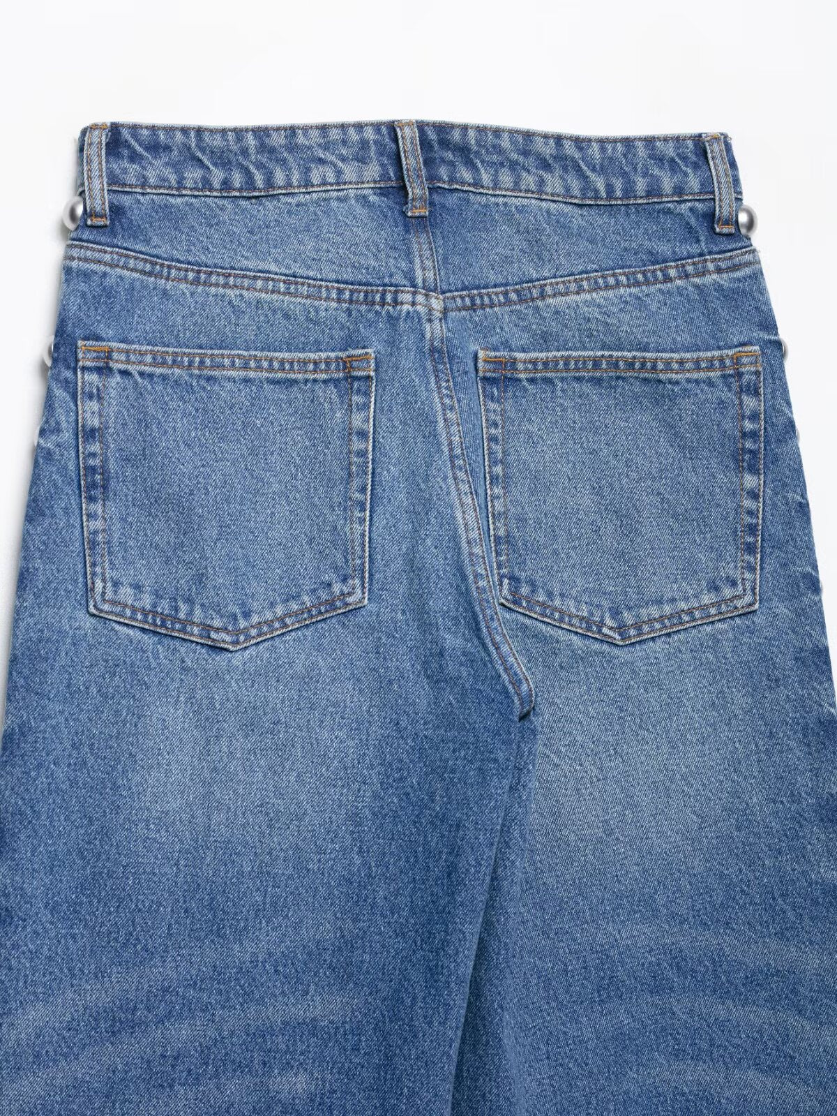Pearl Trim High Waist Denim Pants