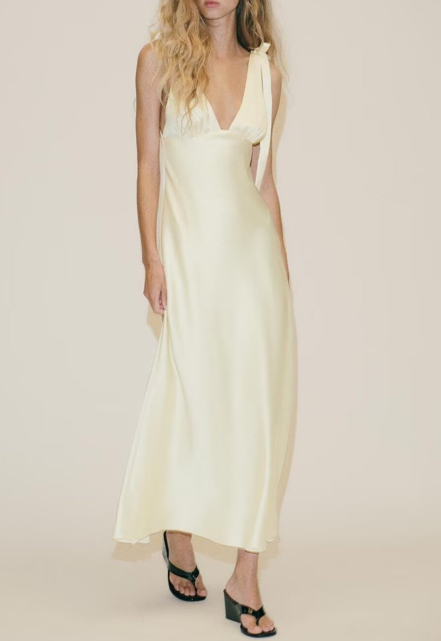 Satin Bow Tie Maxi Dress