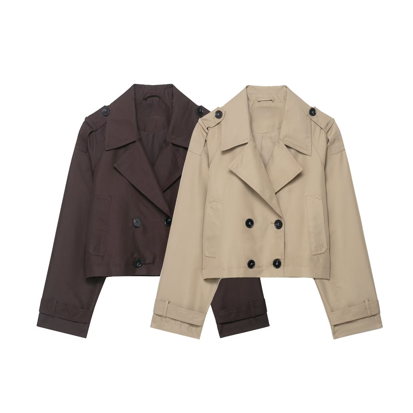 Cropped double breasted trench coat