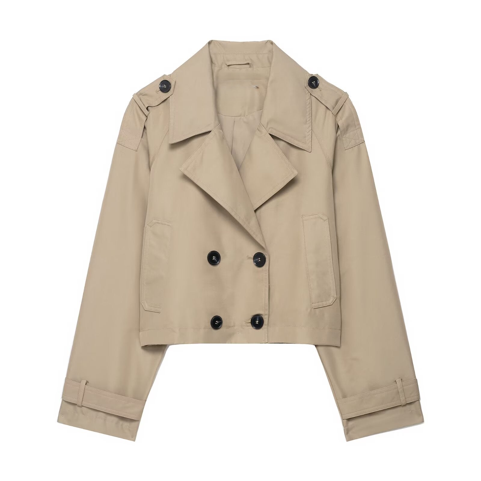 Cropped double breasted trench coat