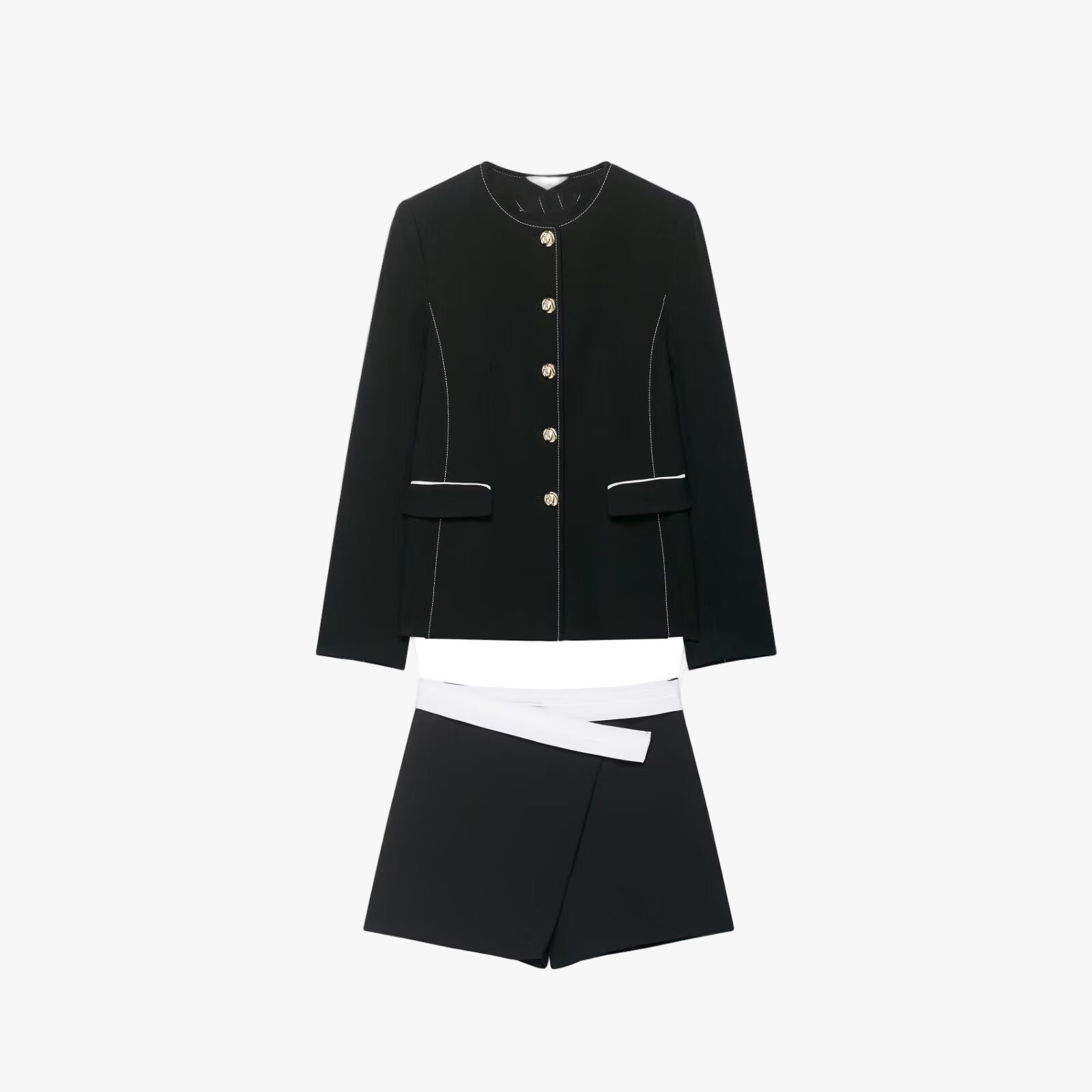 Contrast Trim Blazer & Asymmetric Culotte Set