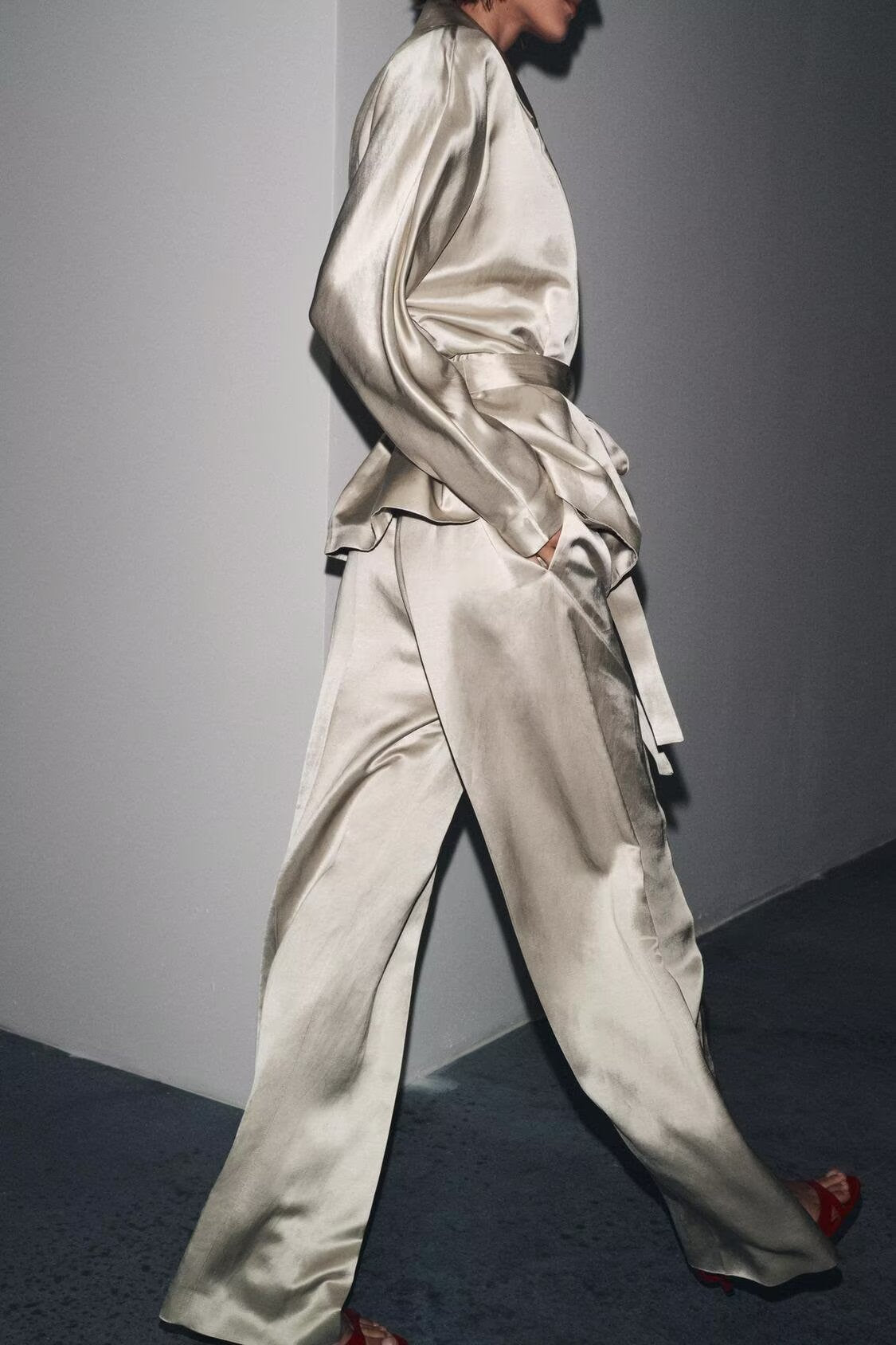Satin Belted Blazer & Pants Set