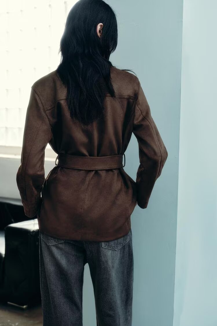 Suede Belted Single Breasted Jacket
