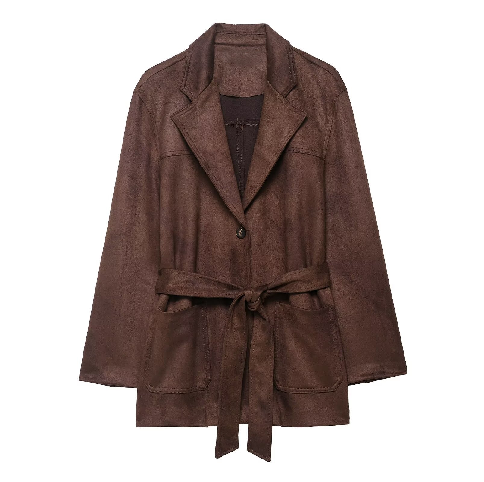 Suede Belted Single Breasted Jacket
