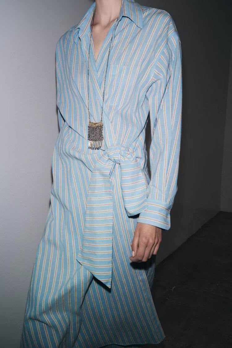 Striped Wrap Shirt Dress