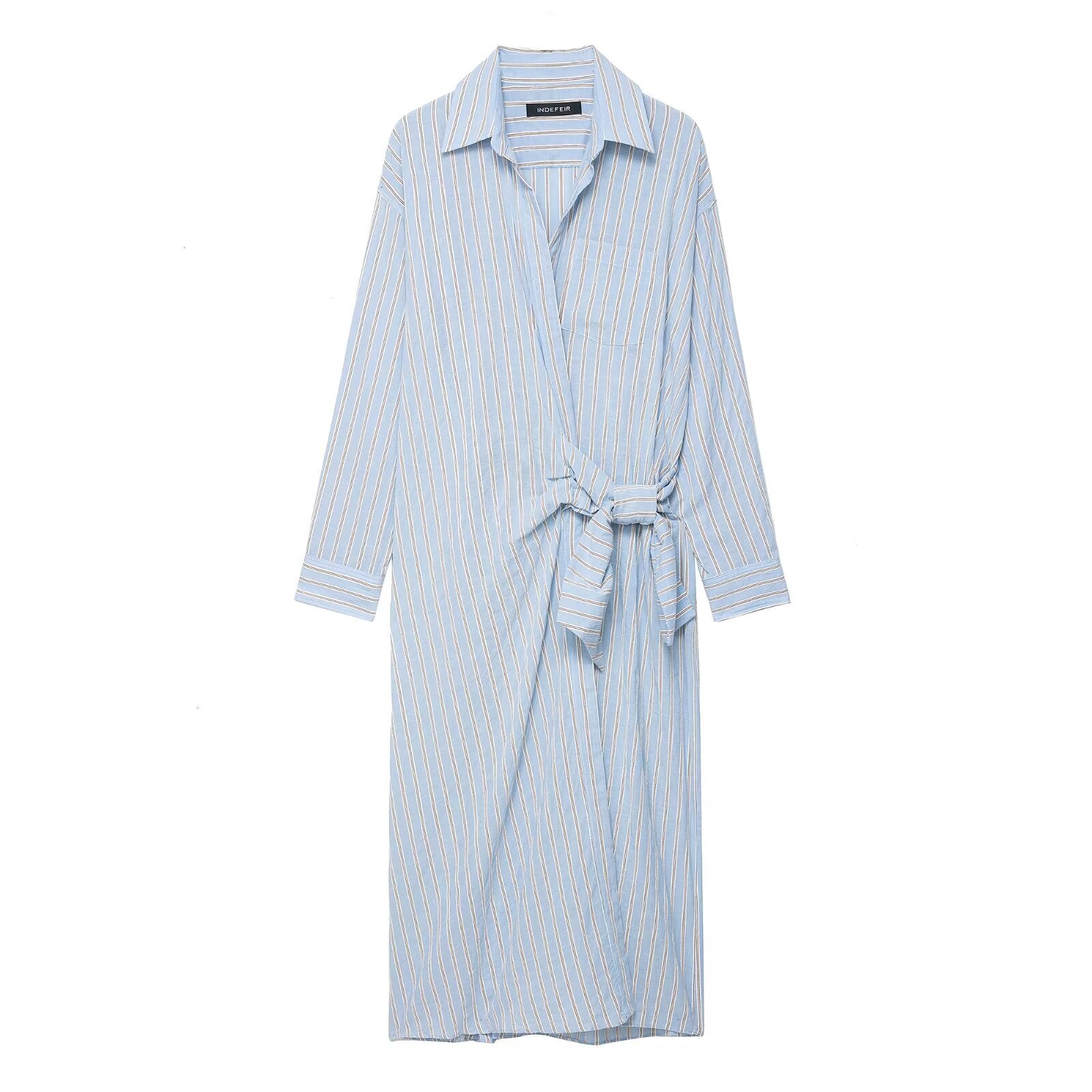 Striped Wrap Shirt Dress