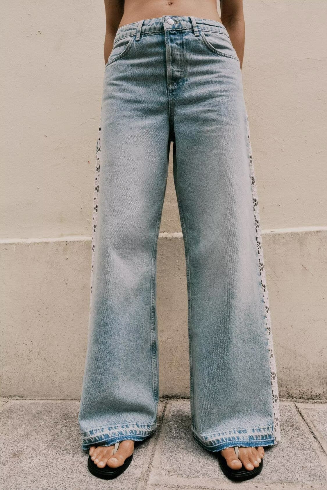 Crochet Trim Wide Leg Jeans