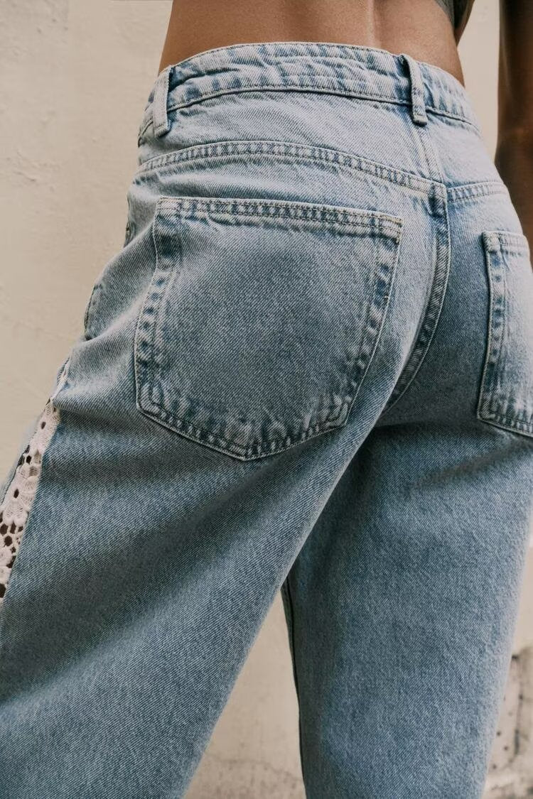 Crochet Trim Wide Leg Jeans