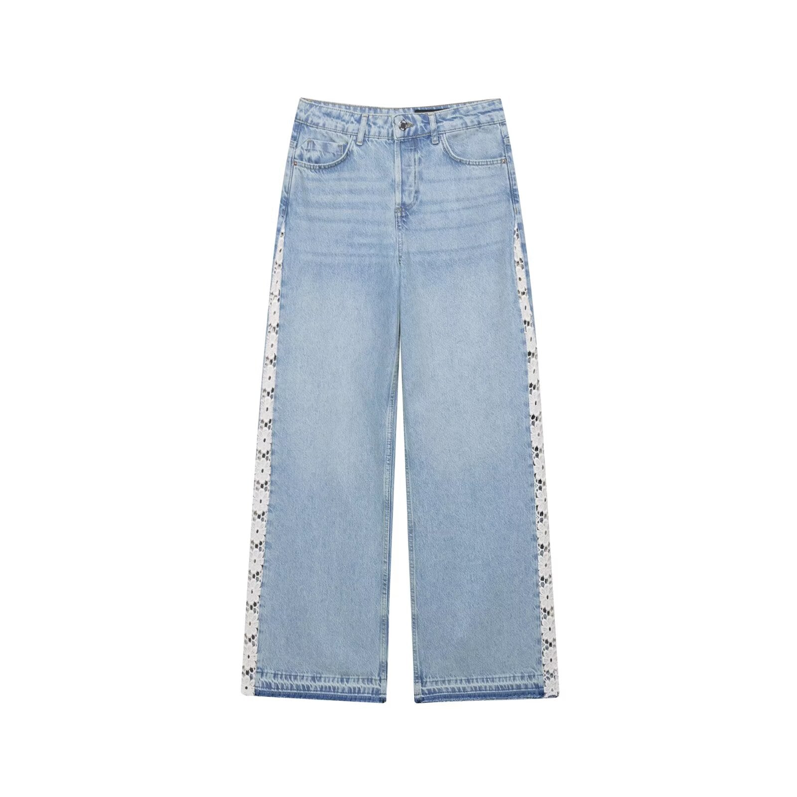 Crochet Trim Wide Leg Jeans