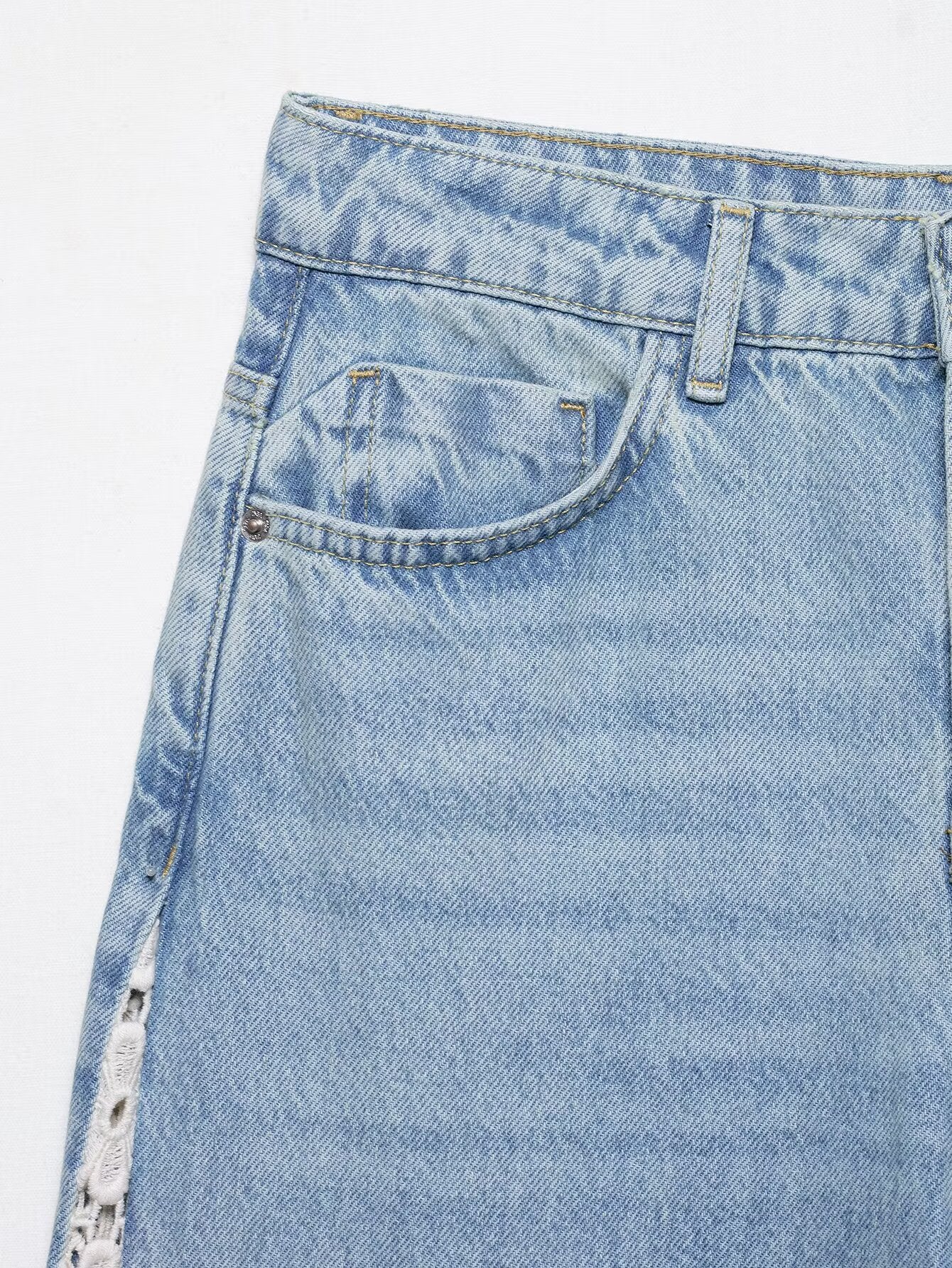 Crochet Trim Wide Leg Jeans