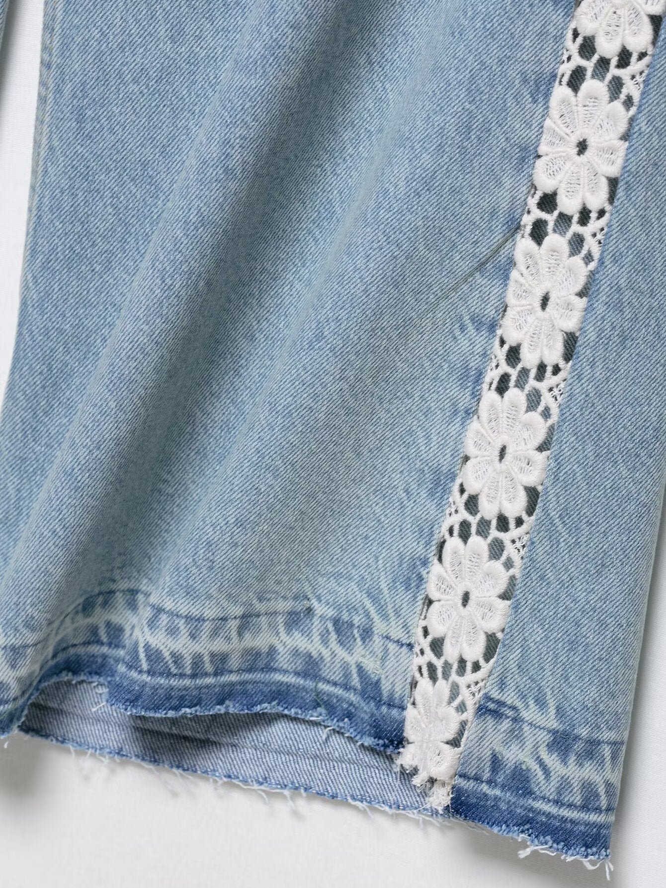 Crochet Trim Wide Leg Jeans