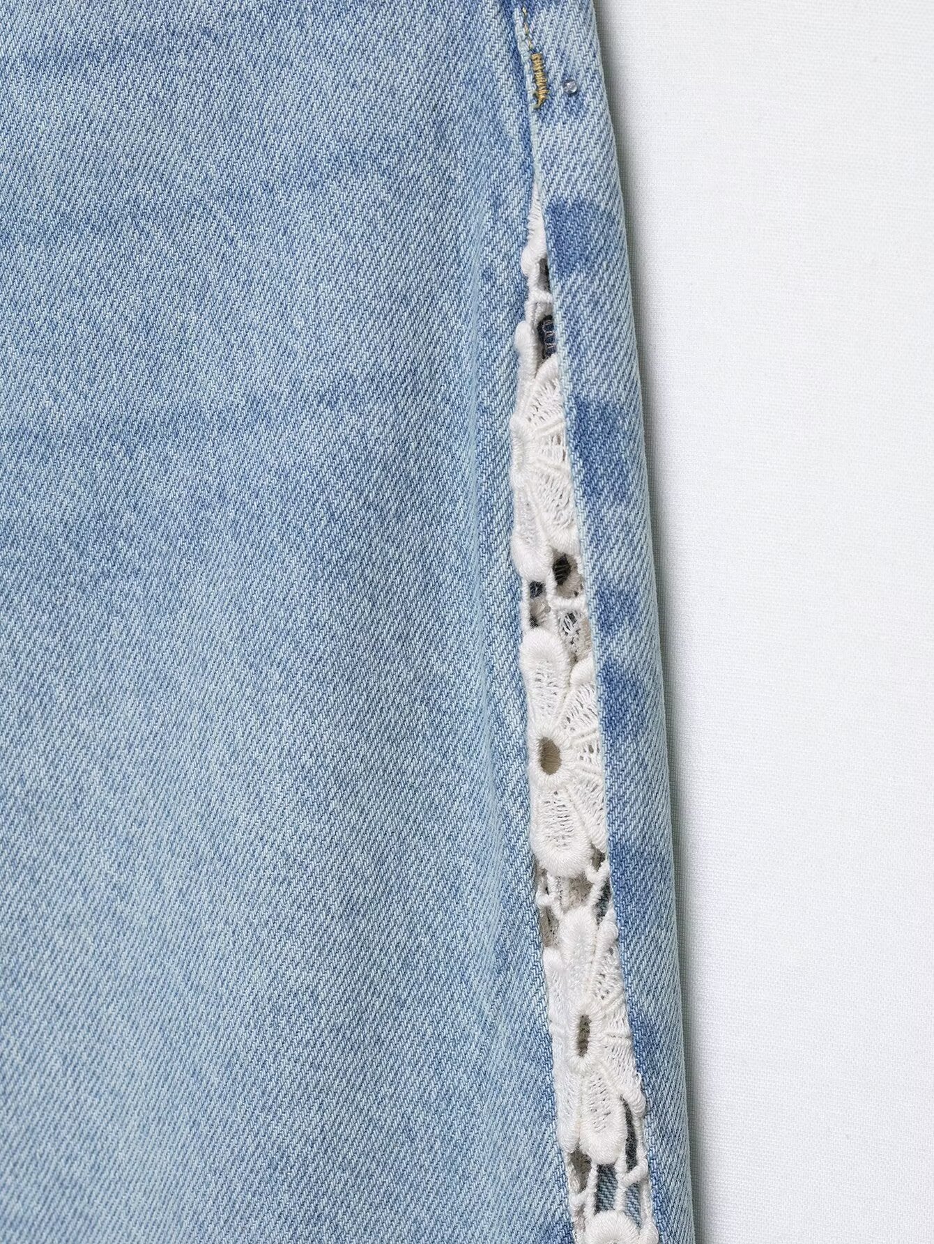 Crochet Trim Wide Leg Jeans