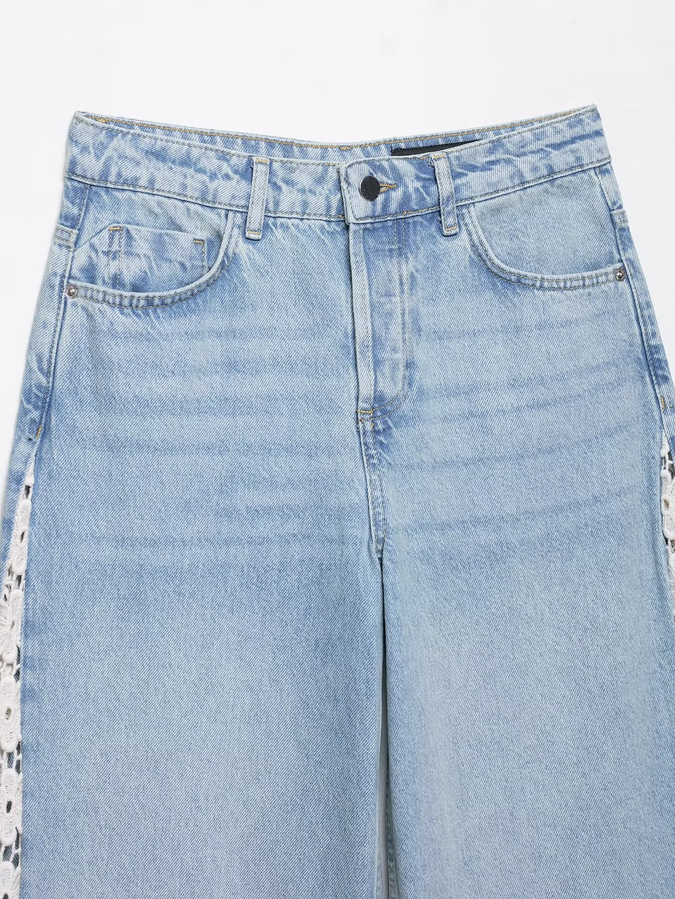 Crochet Trim Wide Leg Jeans