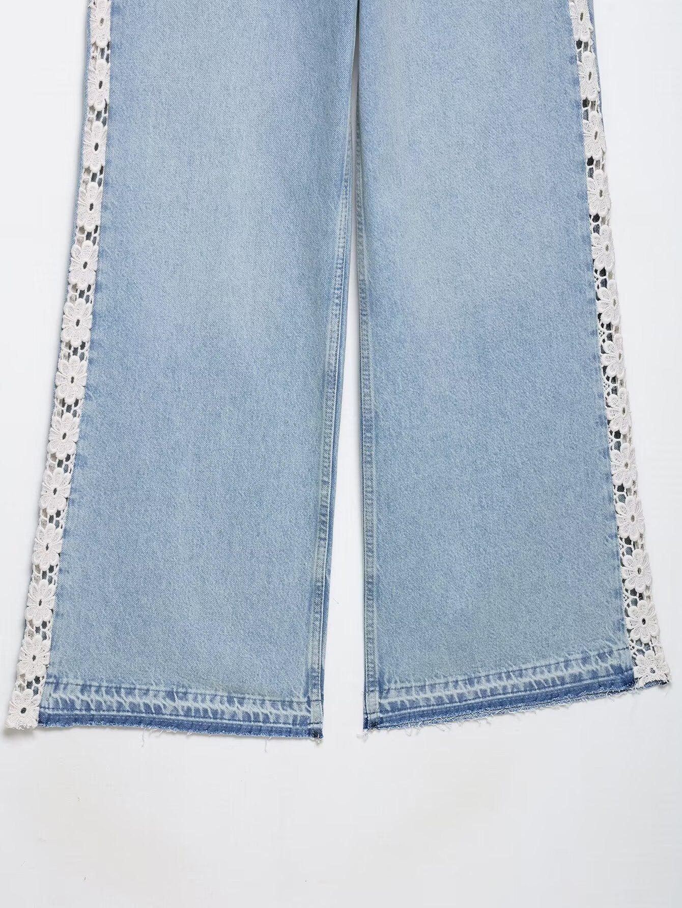 Crochet Trim Wide Leg Jeans