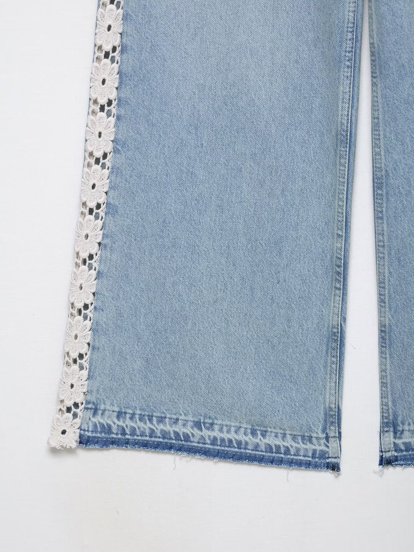 Crochet Trim Wide Leg Jeans