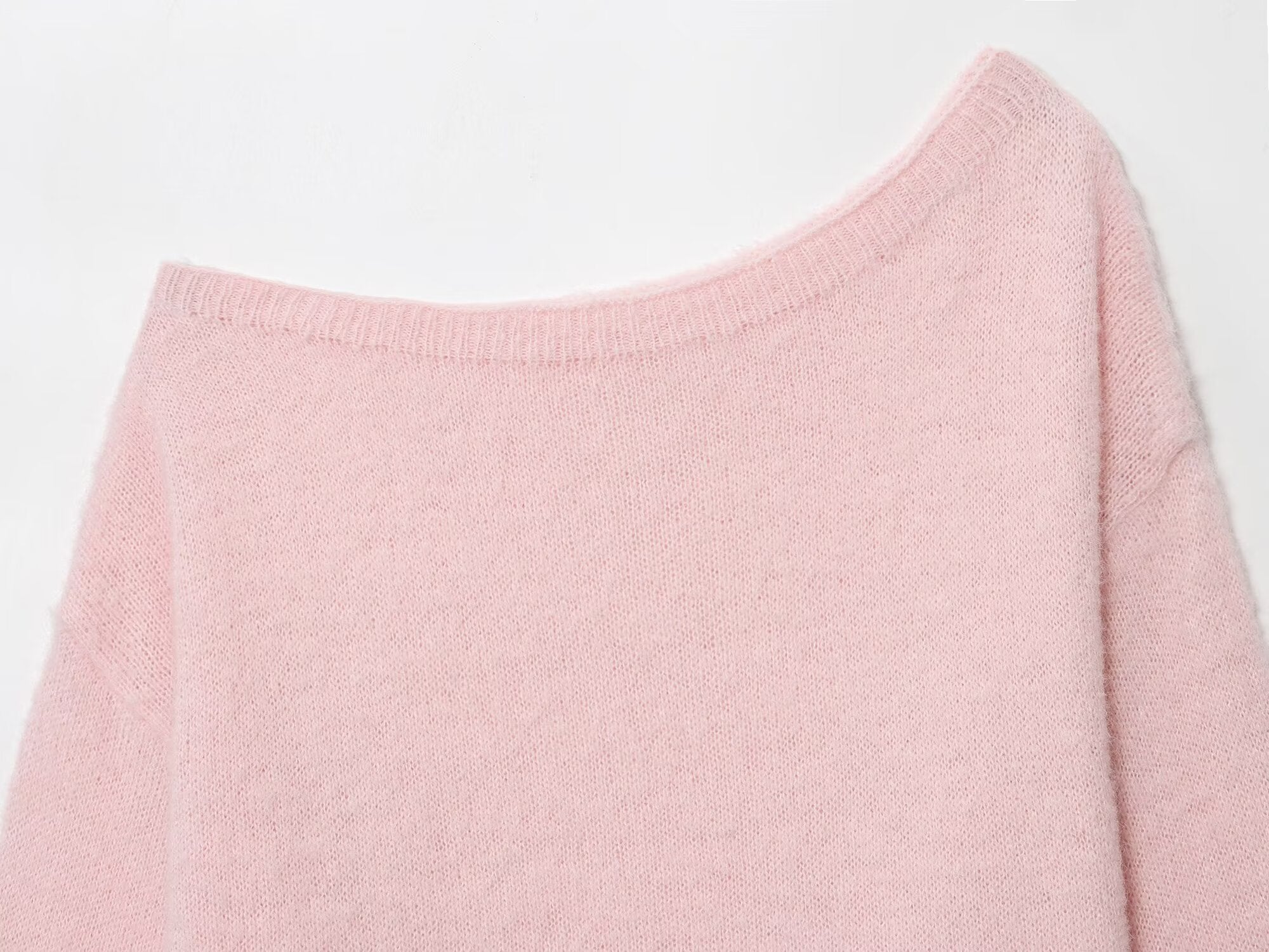Off shoulder fuzzy knit sweater