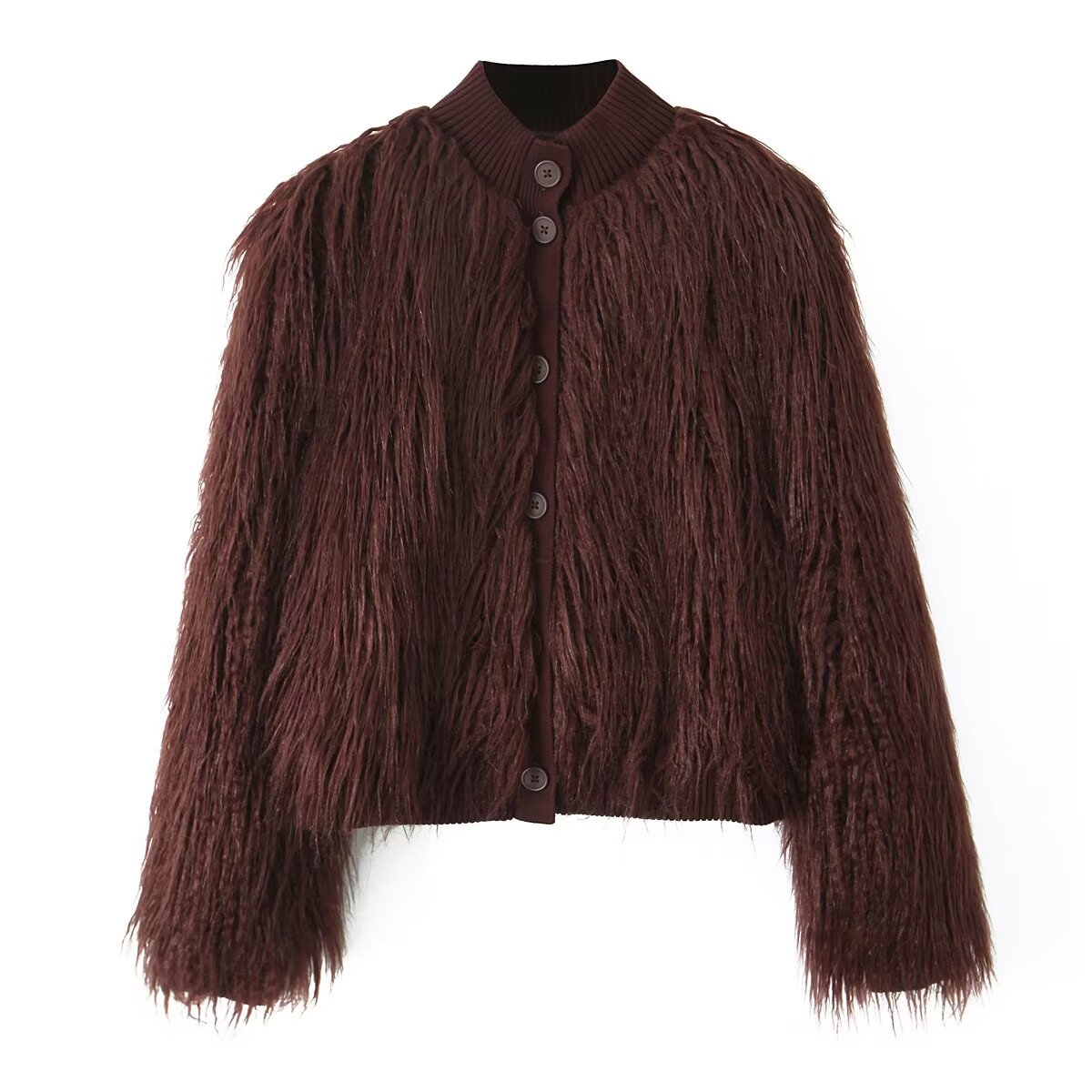 Faux Fur Effect Knitted Coat