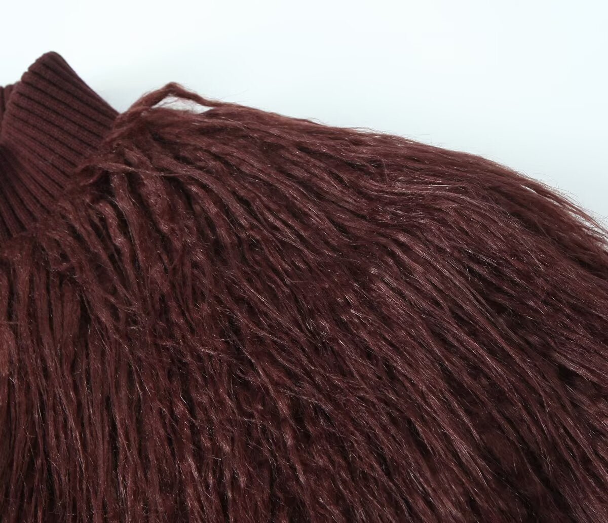 Faux Fur Effect Knitted Coat