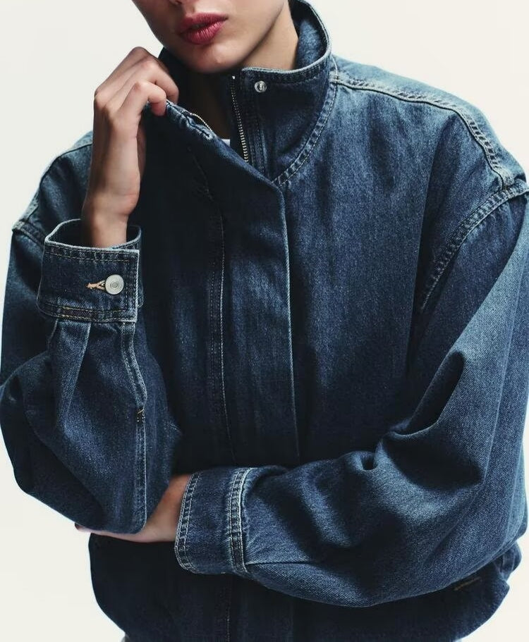 Denim High Collar Jacket