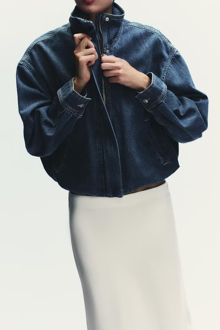 Denim High Collar Jacket