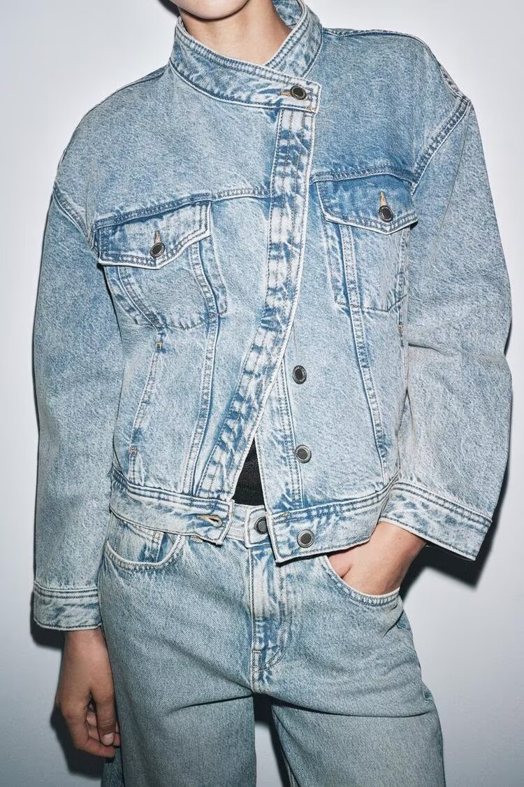 Asymmetric Washed Denim Jacket