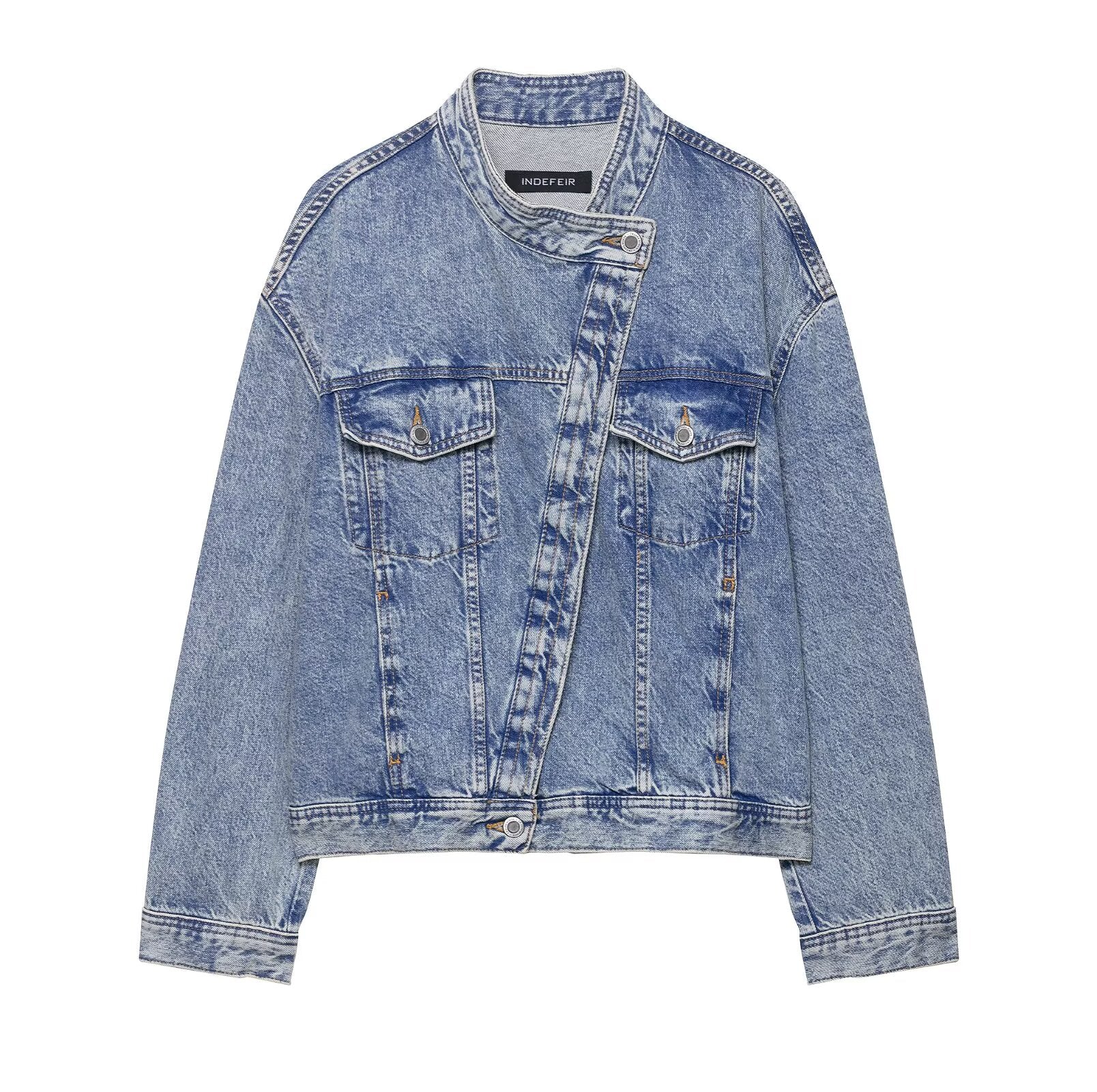 Asymmetric Washed Denim Jacket