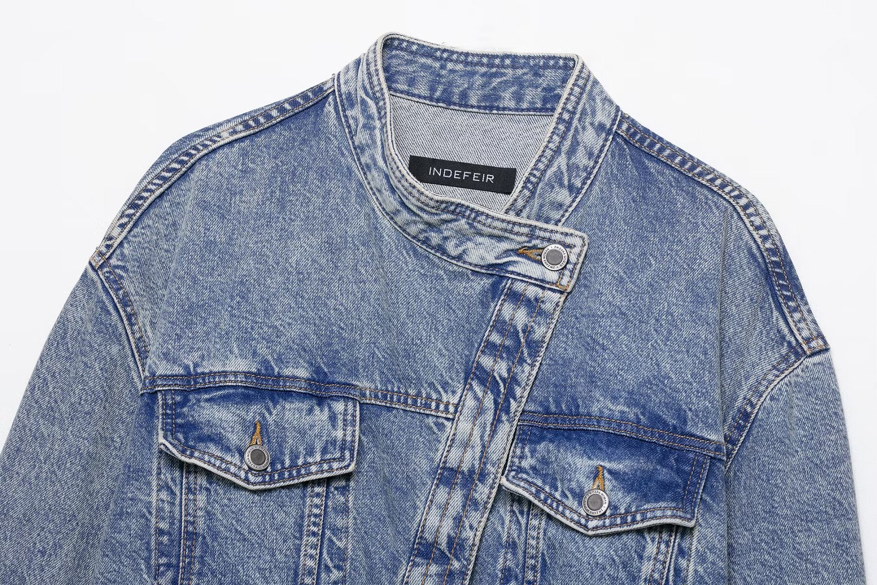 Asymmetric Washed Denim Jacket