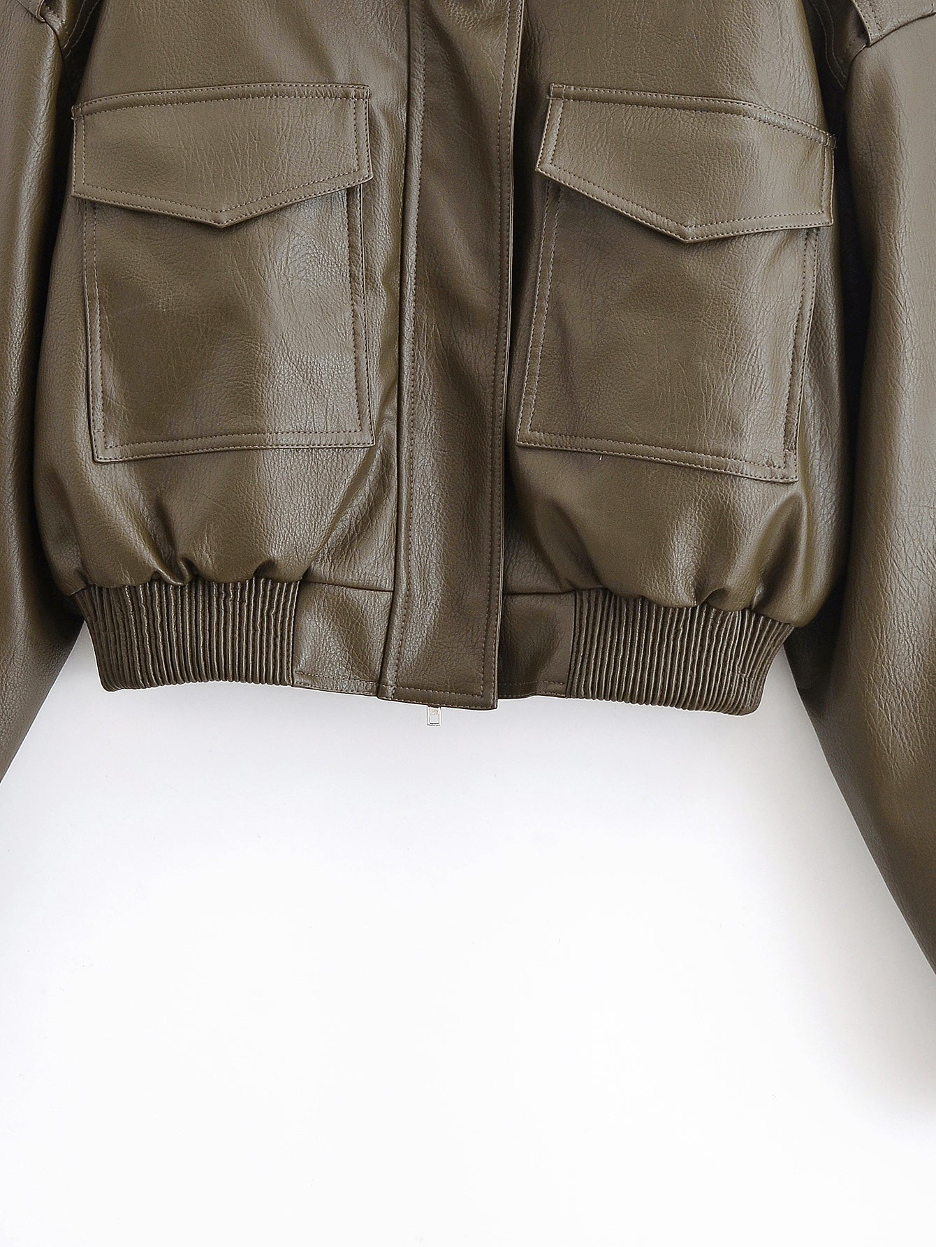 Cropped Faux Leather Bomber Jacket