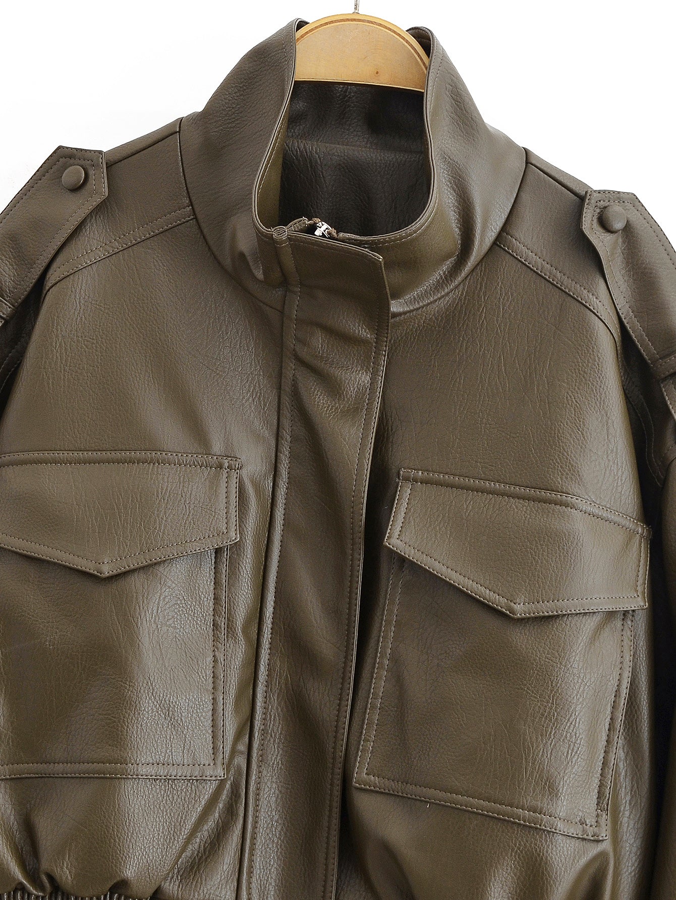 Cropped Faux Leather Bomber Jacket