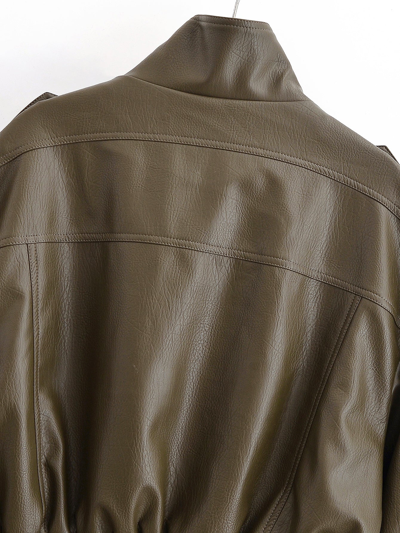 Cropped Faux Leather Bomber Jacket
