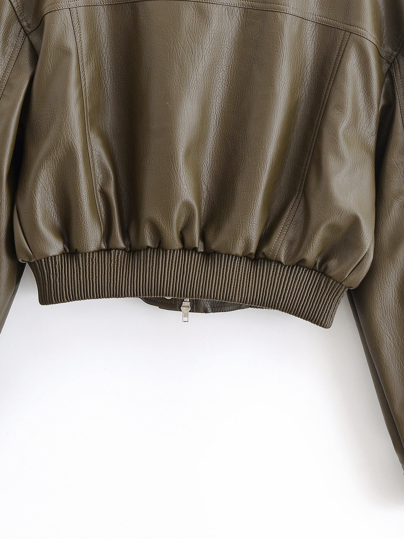 Cropped Faux Leather Bomber Jacket