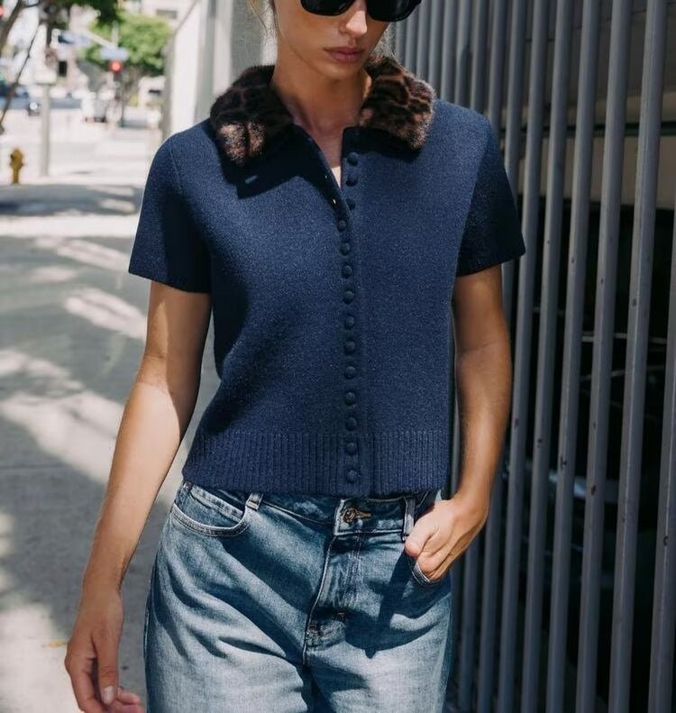 Faux Fur Collar Knit Top