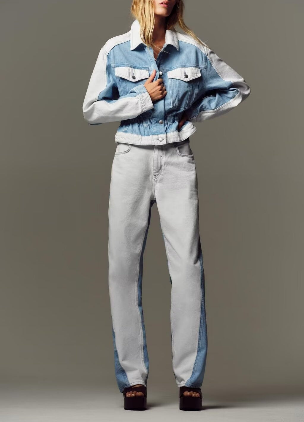 Two Tone Patchwork Denim Set