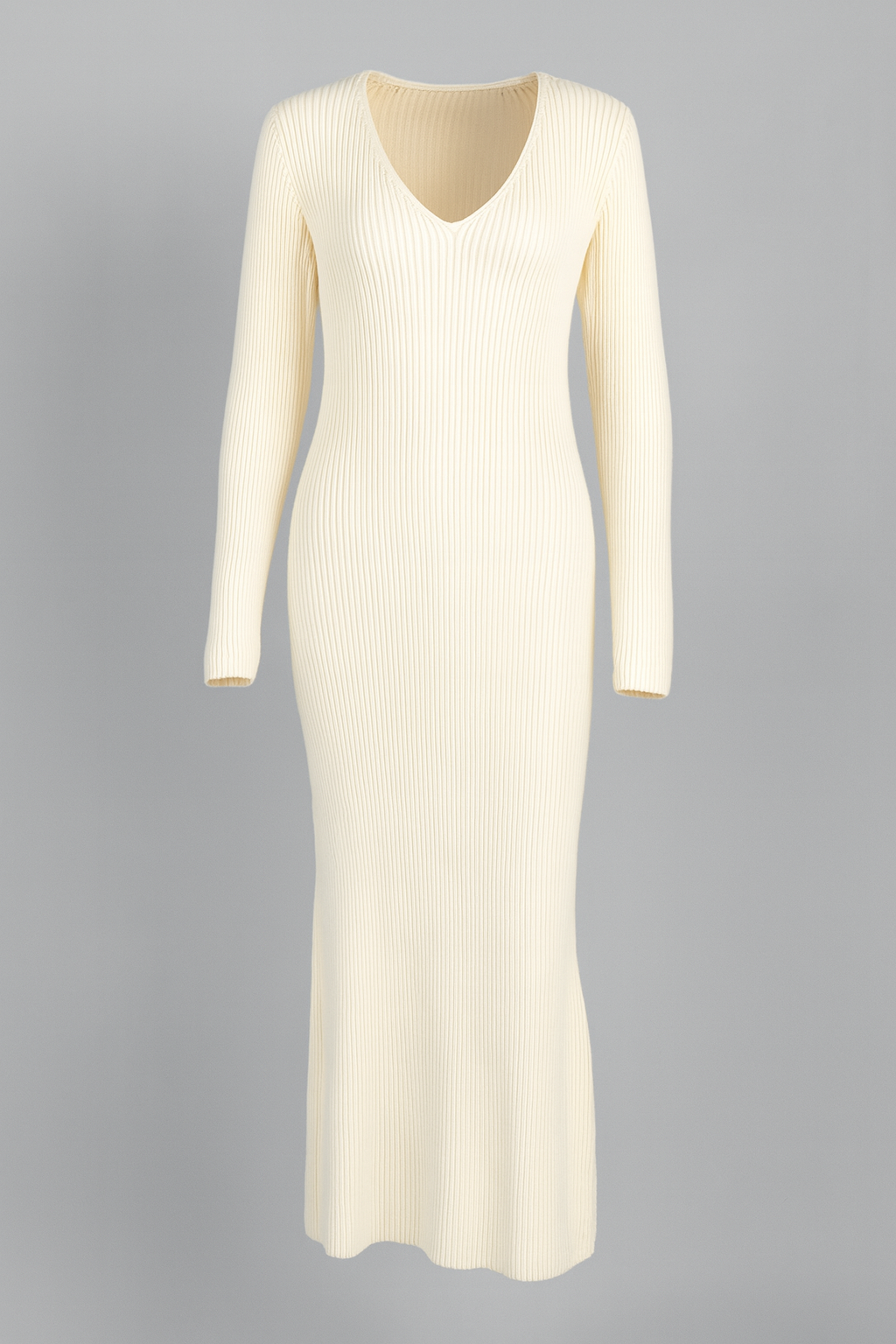 Ribbed V-Neck Knit Maxi Dress