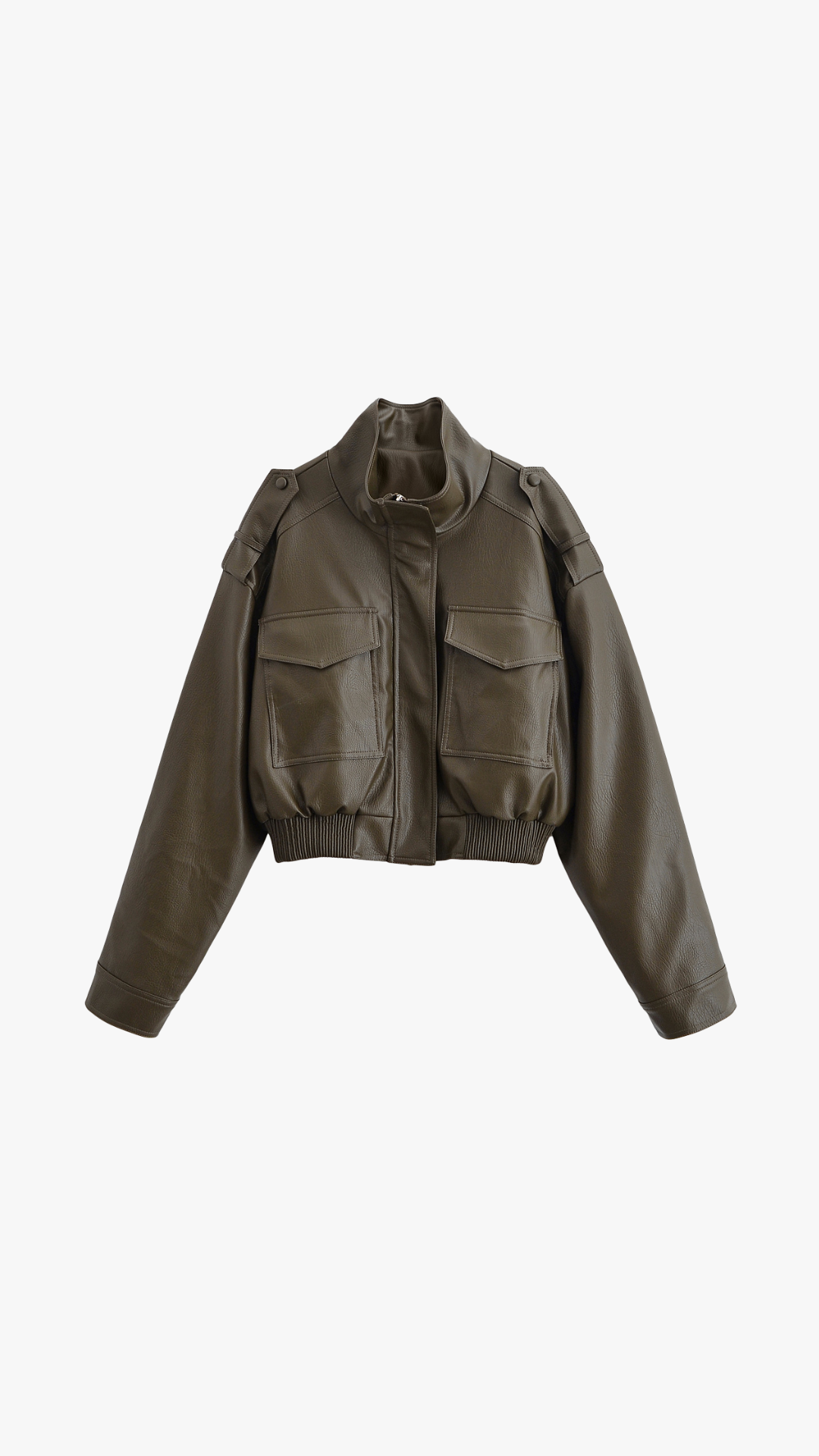 Cropped Faux Leather Bomber Jacket