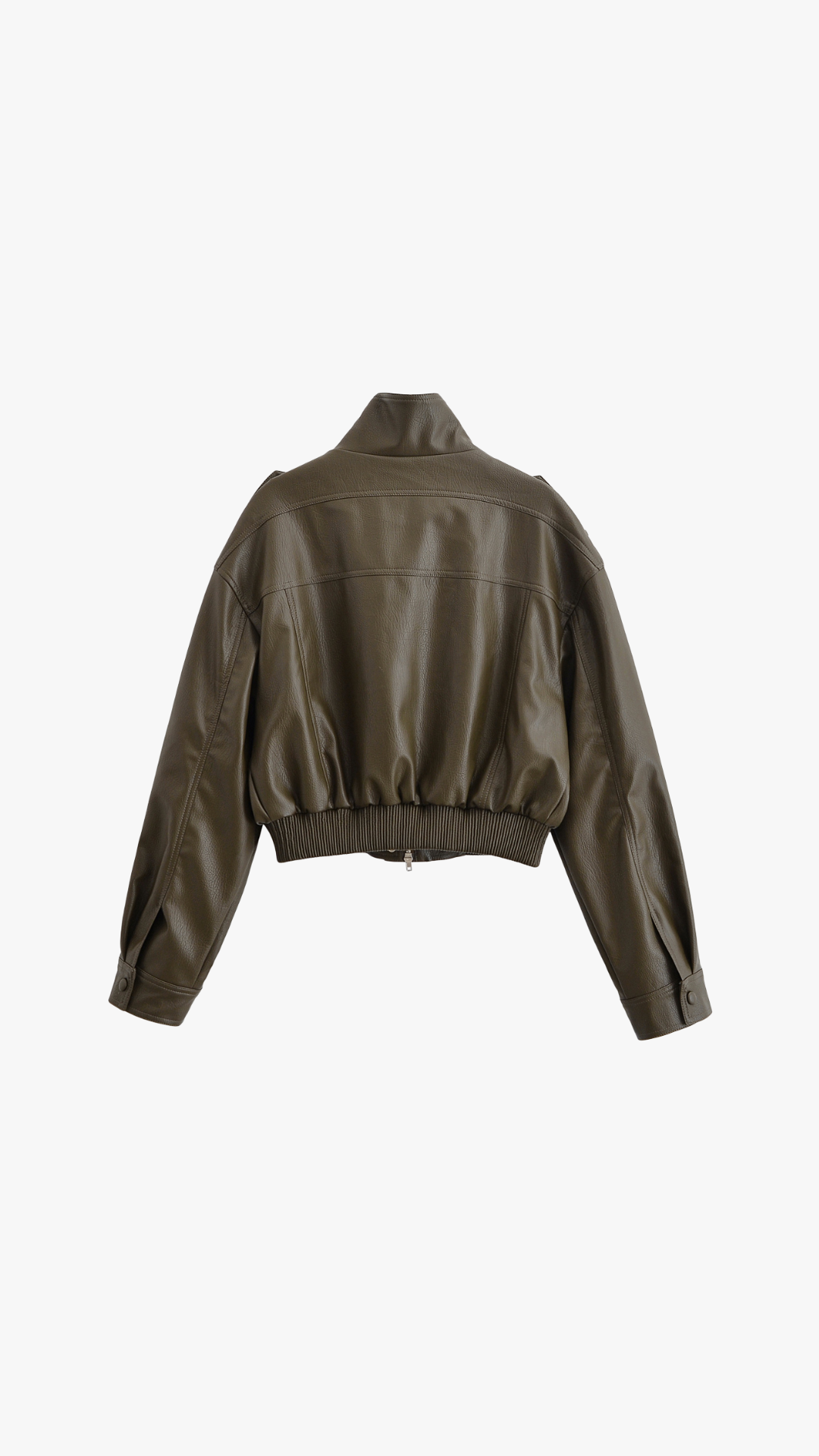 Cropped Faux Leather Bomber Jacket