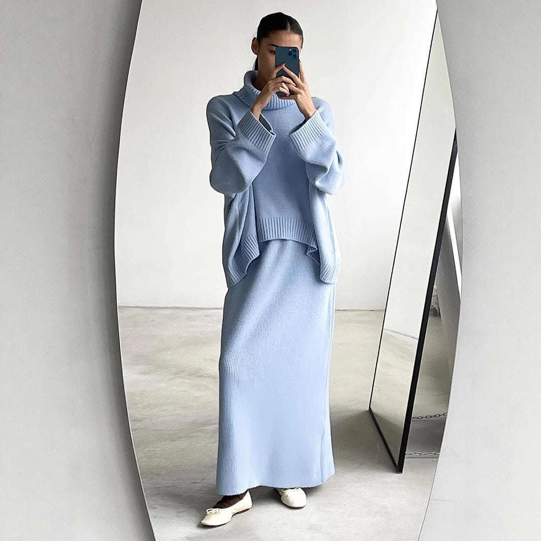 Turtleneck Knit Sweater & Skirt Set