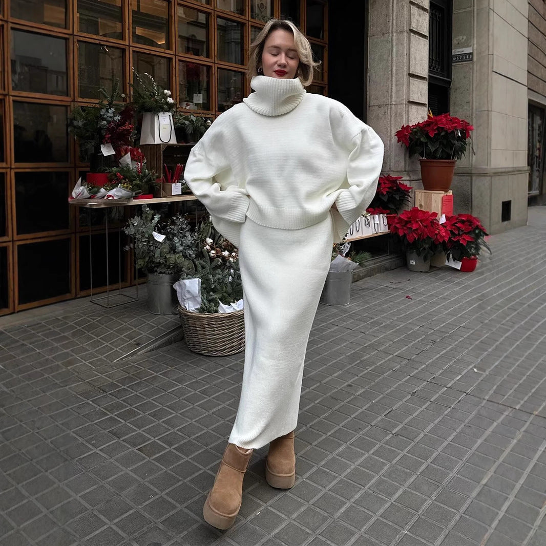 Turtleneck Knit Sweater & Skirt Set