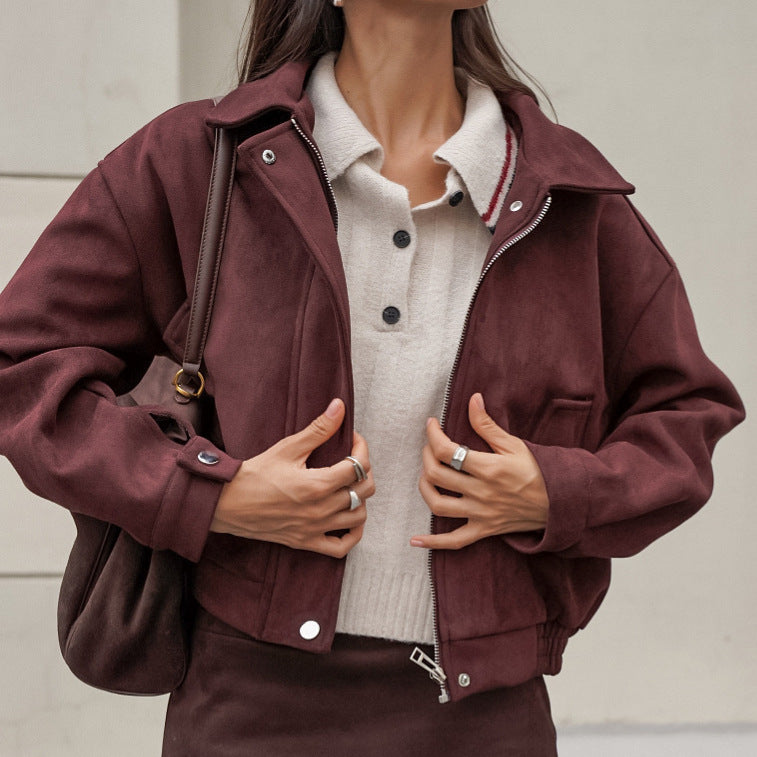 Suede Zipper Bomber Jacket