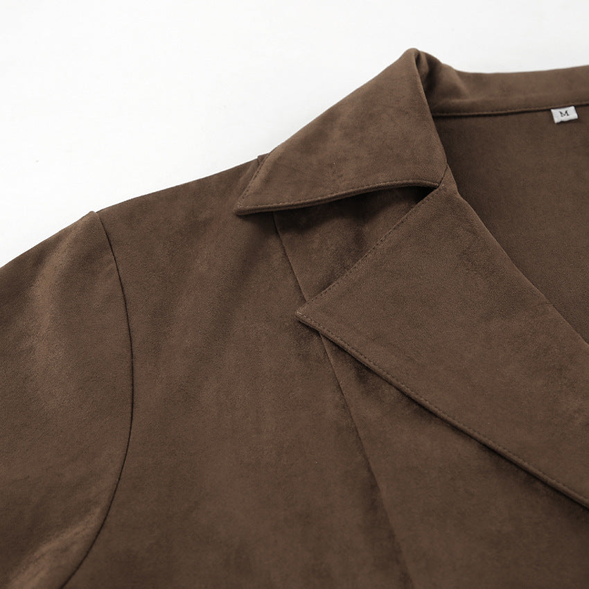 Suede Belted Double Breasted Jacket