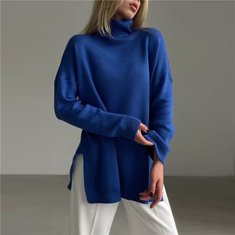 High Neck Side-Slit Knit Sweater