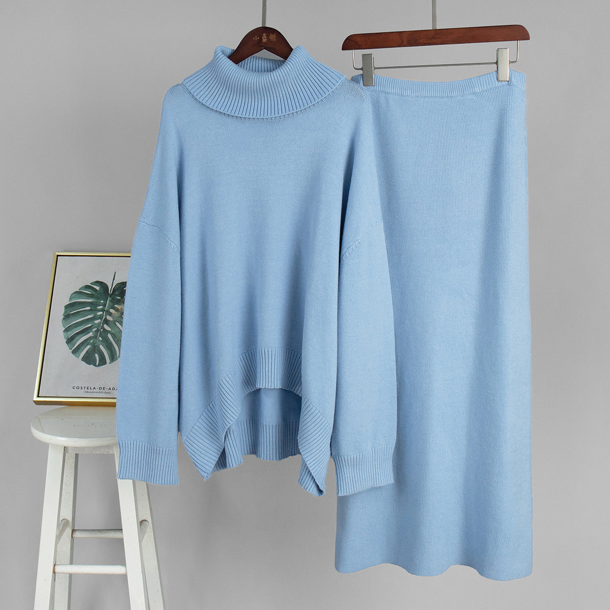 Turtleneck Knit Sweater & Skirt Set