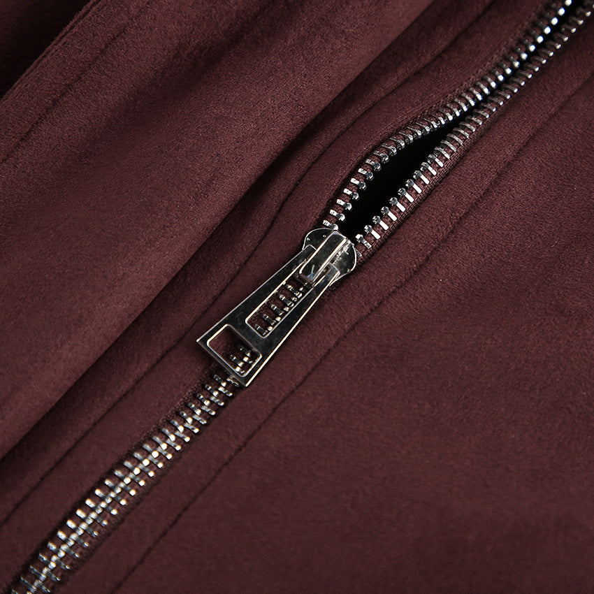 Suede Zipper Bomber Jacket